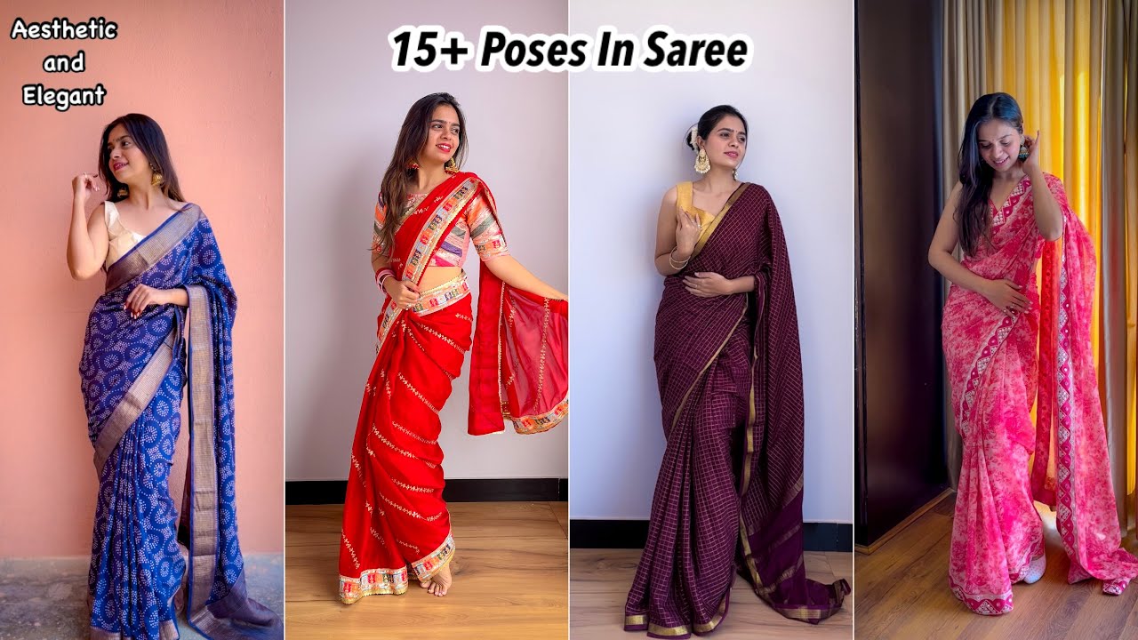 Saree Poses at Home - Simple & Traditional Saree Poses for Photoshoot at  Home