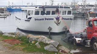 Princess Paisley boat launching.  West Head Boat Builders Ltd.