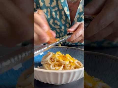 Spaghetti with Garlic, Oil, Chili, Squid, and Bottarga