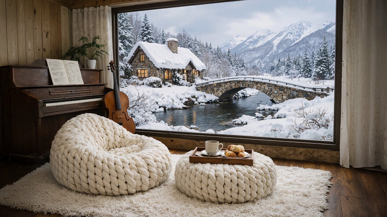 Gentle Snowfall Night Ambience for 3 Hours | Calm Mood Relax Focus