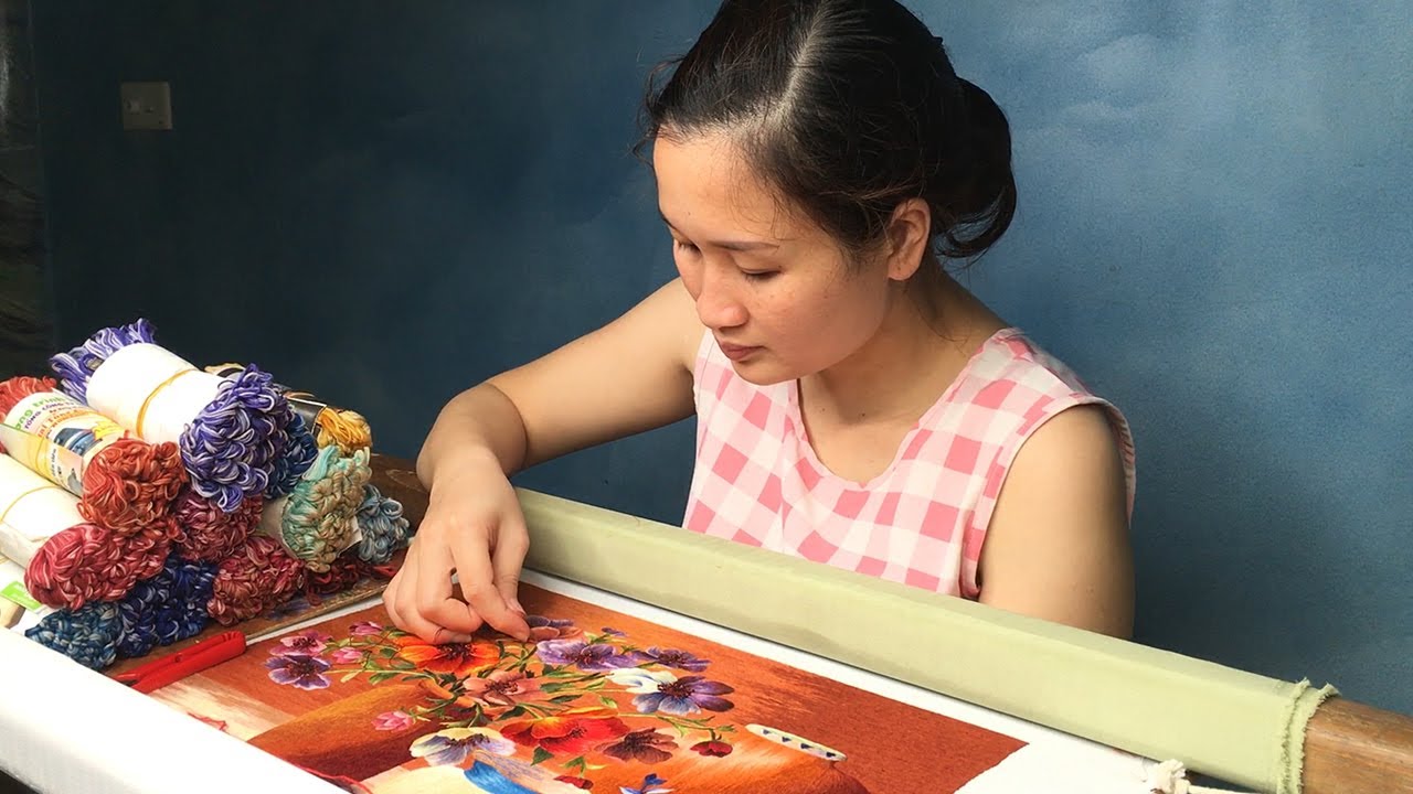 ручная вышивка - вышивка цветами - вышивка ваз для цветов