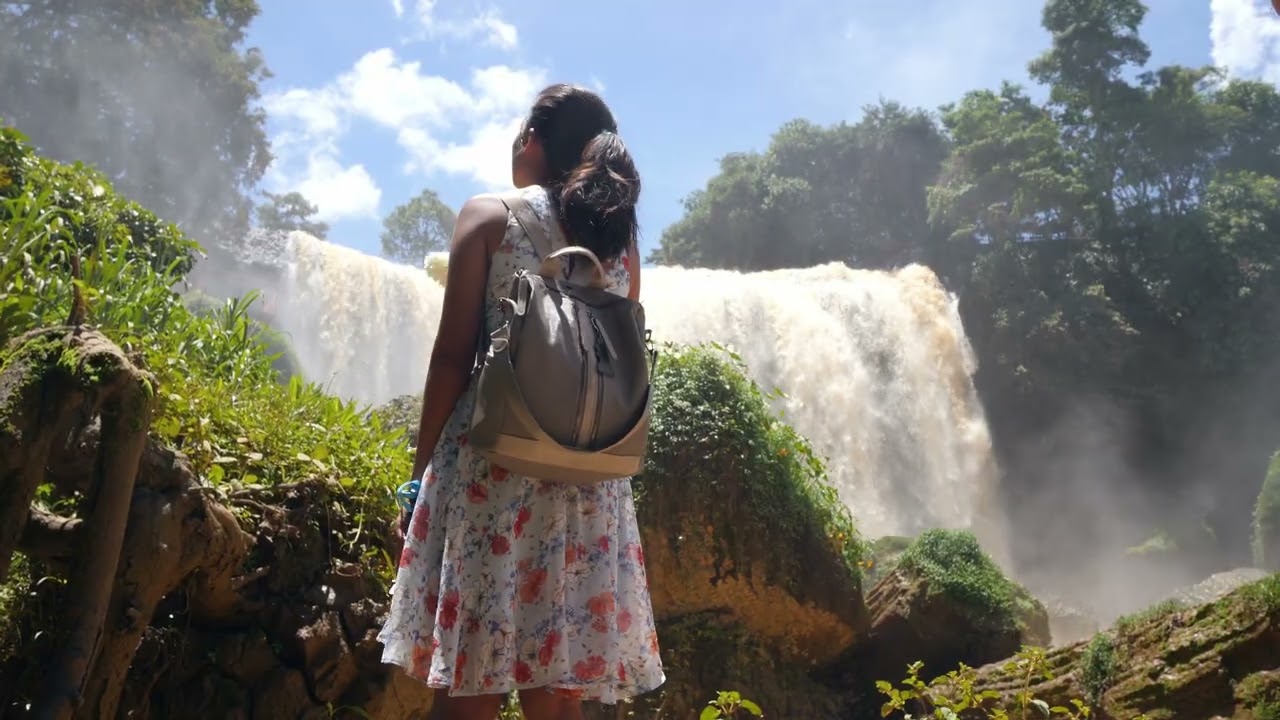 Waterfall world with calm music and 4K video