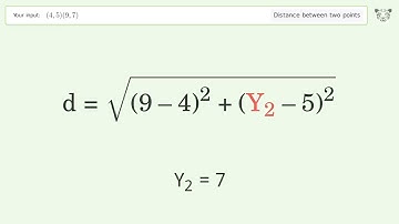 Find the distance between two points p1 (4,5) and p2 (9,7): Step-by-Step Video Solution