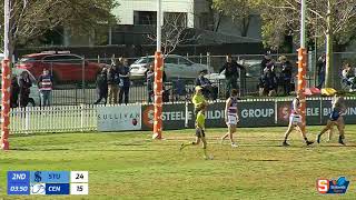 Sturt's Aidyn Johnson kicks a goal from centre clearance - Rd 8 Statewide Super League