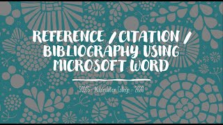Citation Using Microsoft Word - Assignment SC015 - Matriculation