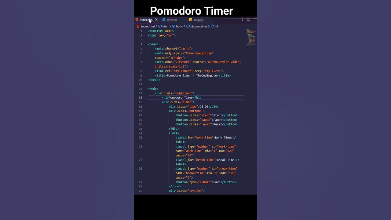 Pomodoro Timer - HTML, CSS & JavaScript Project | #shortsvideo #shorts ...
