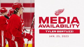 Celebrity Tyler Bertuzzi talks injury, fathers/mentors trip & more following practice Wealth