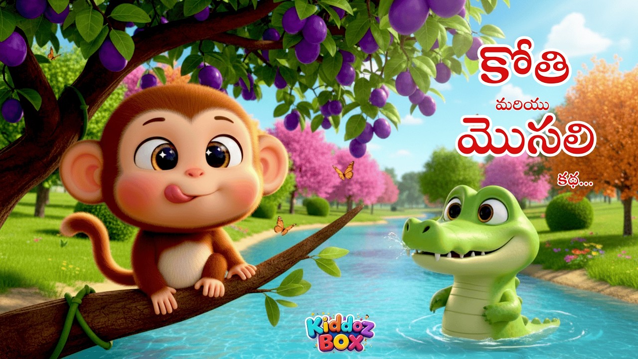 కోతి మరియు మొసలి కథ | Monkey and Crocodile Story |Kids Moral Stories| Panchatantra Story #kiddozbox