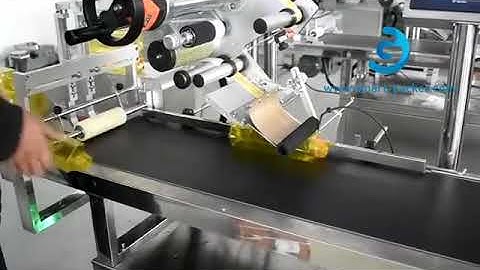 Automatic empty plastic shampoo bottle flat surface top labeling machine testing video
