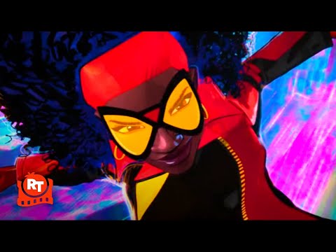 Still: Spiders vs. the medieval Vulture — Spider-Man: Across the Spider-Verse