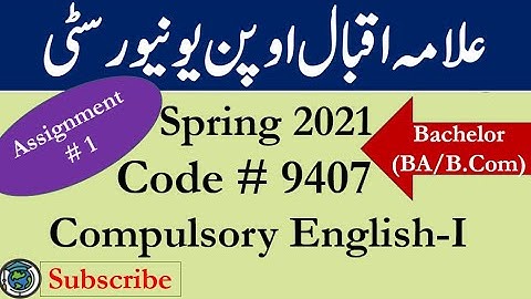 AIOU Code 9407 Solved Asignment No.1 Spring  2021 || Subject: English ( comp ) || Level: Bachelor/BA