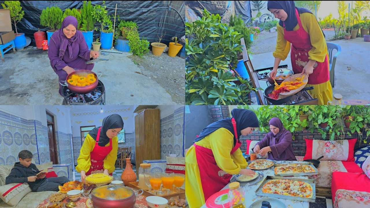 وجبات الإفطار فلفلة معمرة بلكفتة وروز بيتزا بطحين القمح  في جبال الريف👌