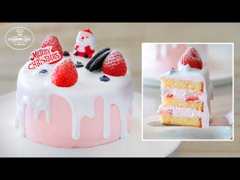 (핑크핑크♡) 딸기 생크림 케이크 만들기, 크리스마스 케이크, Strawberry cake Recipe, 쿠킹씨 cooking see