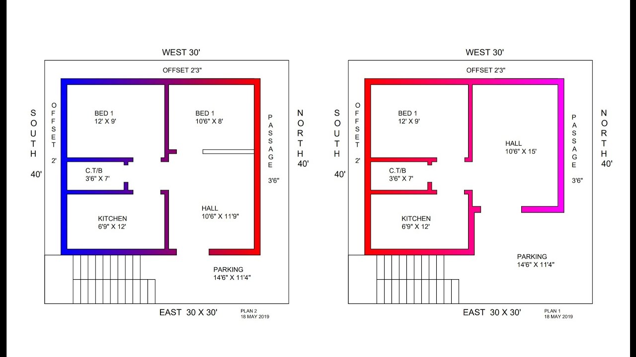 simple 1 bhk house plan drawing