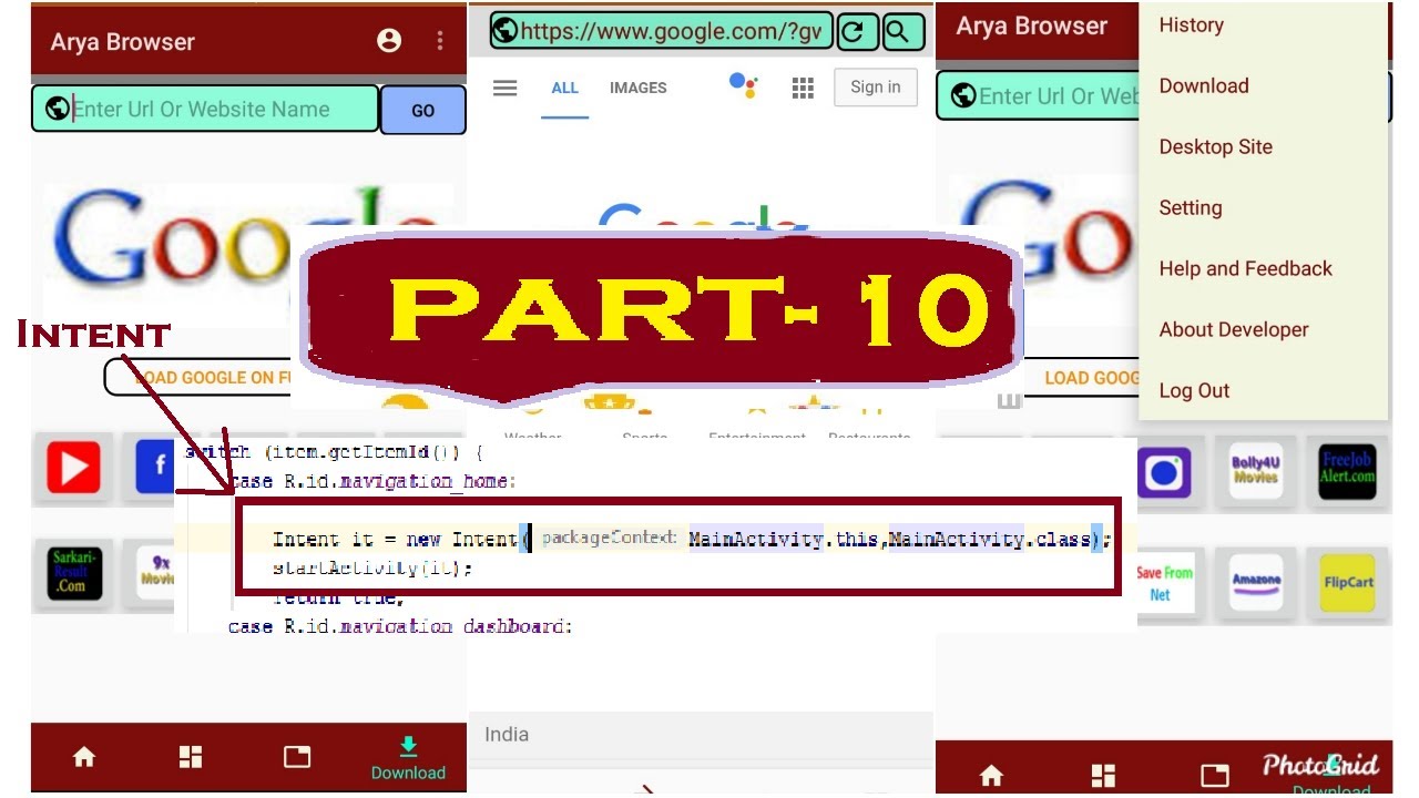 part 10 Intent Demo with project android web browser - YouTube