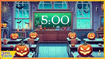 5 Minute Countdown Timer with fun Relaxing Halloween music Classroom Scene