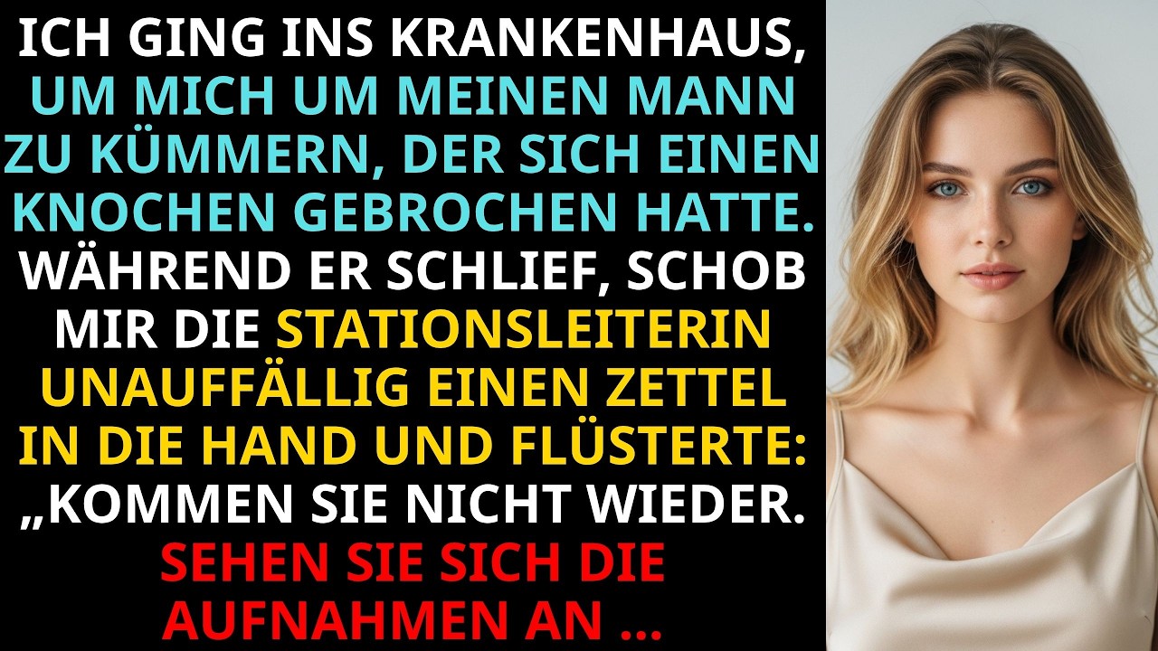 Die Krankenschwester drückte mir heimlich einen Zettel in die Hand, während mein Mann im Bett schlief. "Komm nicht mehr her. Überprüfe die Überwachungskamera von letzter Nacht." Ich lachte bitter,...