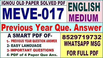 MEVE 017 Previous Year Question Paper Solved in English || meve 017 important questions with answers