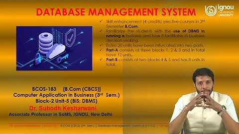 IGNOU Live Session on "Database Management System" for BCOS-183 (B.COM, (CBCS) Students