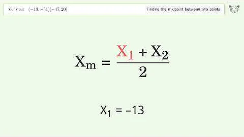 Find the midpoint between two points p1 (-13,-51) and p2 (-47,20): Step-by-Step Video Solution
