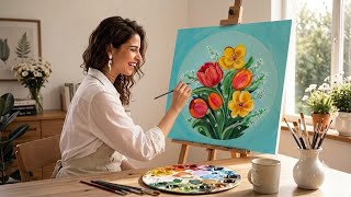 How to Paint a Vibrant Bouquet on a Round Canvas