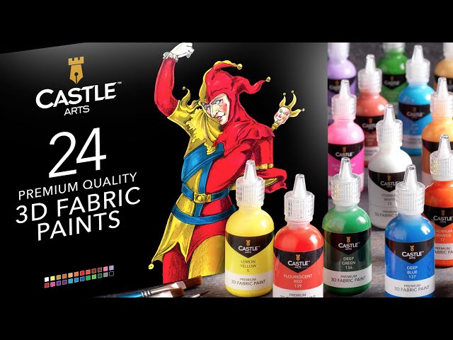 Castle Art Supplies 3D Fabric Paint Set - 24 Premium Vibrant Puffy Colors Perfect for Clothing Canvas Glass and Wood - 29ml per