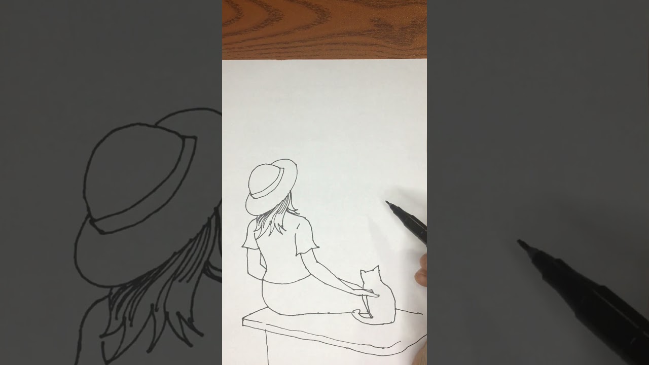 Girl sitting on the bench with cat | figure drawing step by step 