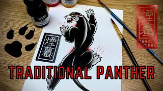 How to draw a Panther (Tattoo flash drawing)