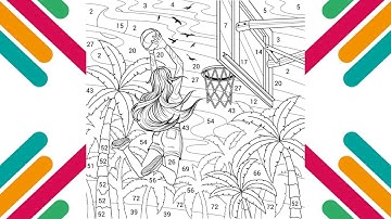 Girl playing basketball among palm trees | Coloring Pages By Numbers