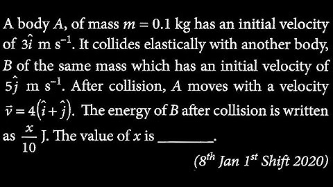 A body A, of mass m = 0.1 kg has an initial velocity of 3i m s¯¹. It collides elastic WEP DTS 22 Q13