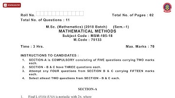 MSC 1ST SEM MATHEMATICS MATHEMATICAL METHODS DEC 2020 | PTU