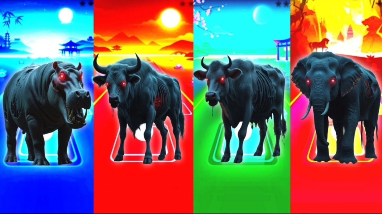 Zombie Hippo🦛🆚Zombie Bull🐂🆚Zombie Cow🐄🆚Zombie Elephant🐘|Tiles Hop Animals Dance #tileshop #usa #part