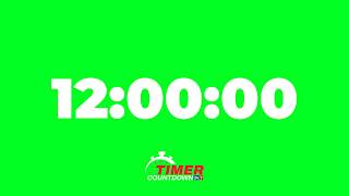 12 Hour Green Screen Timer | White Text Countdown with Alarm