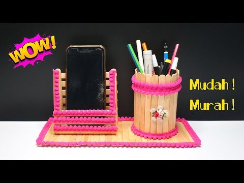 Cara mudah membuat dudukan handphone dan tempat pensil dari stik es krim ! popsicle stick craft