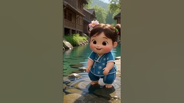Adorable Dancing Baby Girl by the River 🌸 | Cute AI Animation | Pixverse Short