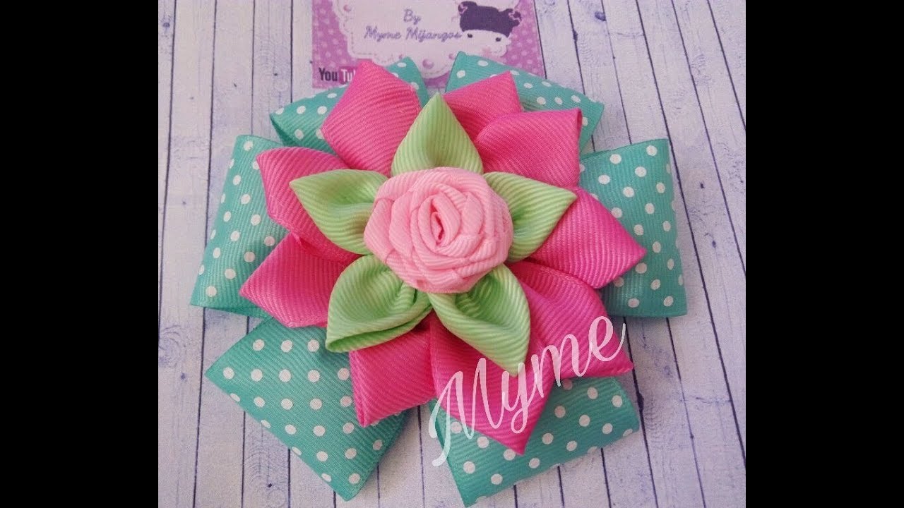 Moño con flores de listón/ HOW to MAKE a BOW/moños fáciles, DIY ...