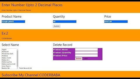 Textbox accept number only 2 decimal places | Delete selected record from ListBox | APS.NEt C#