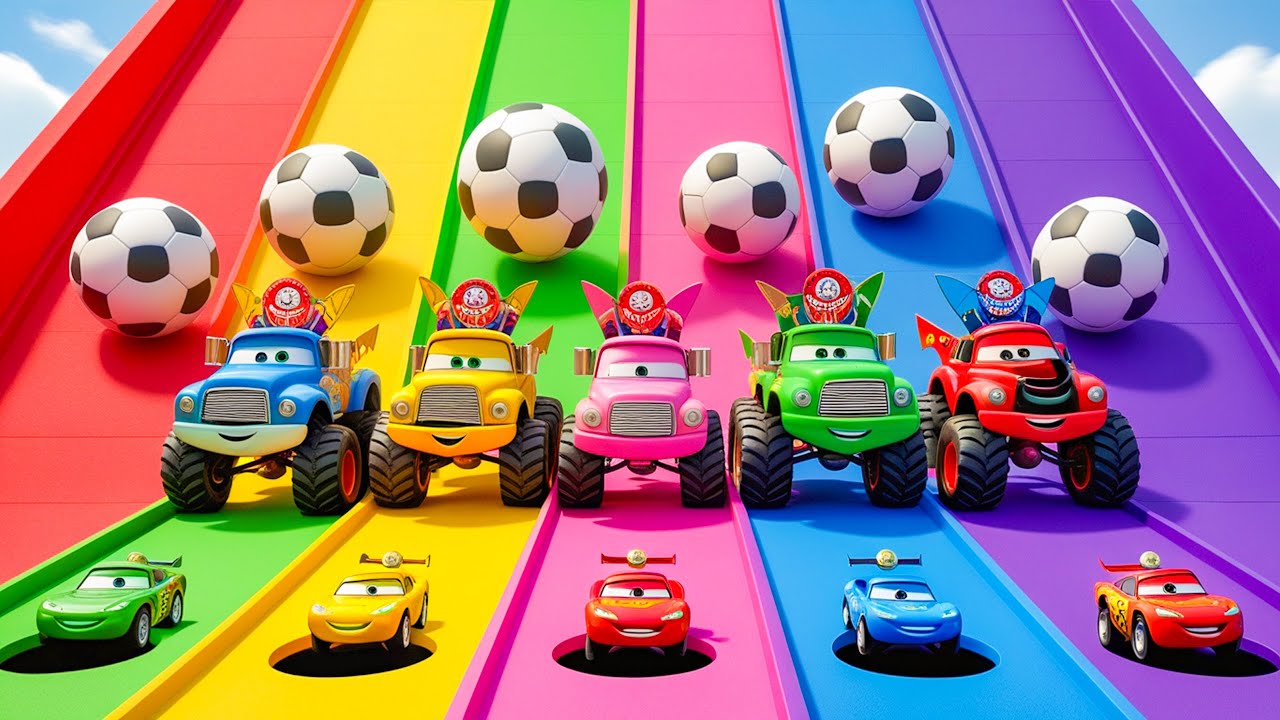 [BeamNG FLY007] 5 Monster Truck vs SHARK vs 100 Speed Bumps, Monster Jam Racing - Slide Colors #1