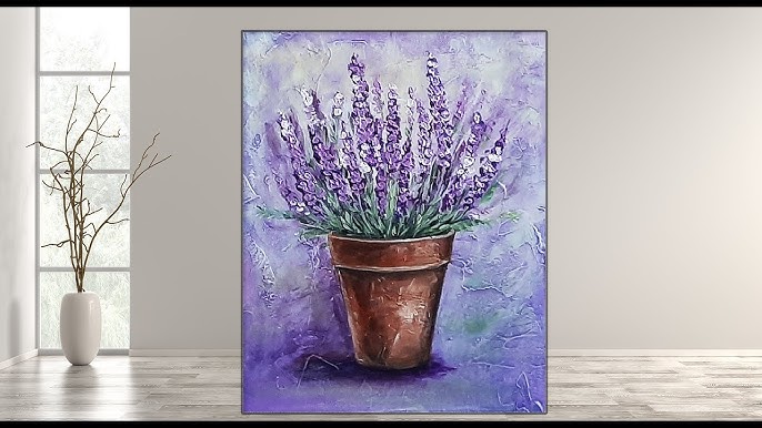 Painting lavender flowers in a vase artwork Bouquet art wall