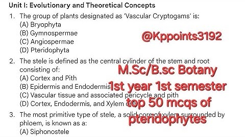M.Sc./B.sc Botany | Top 50 Pteridophytes MCQs (Unit I & II Exam Special) ,#universityexams,#trending
