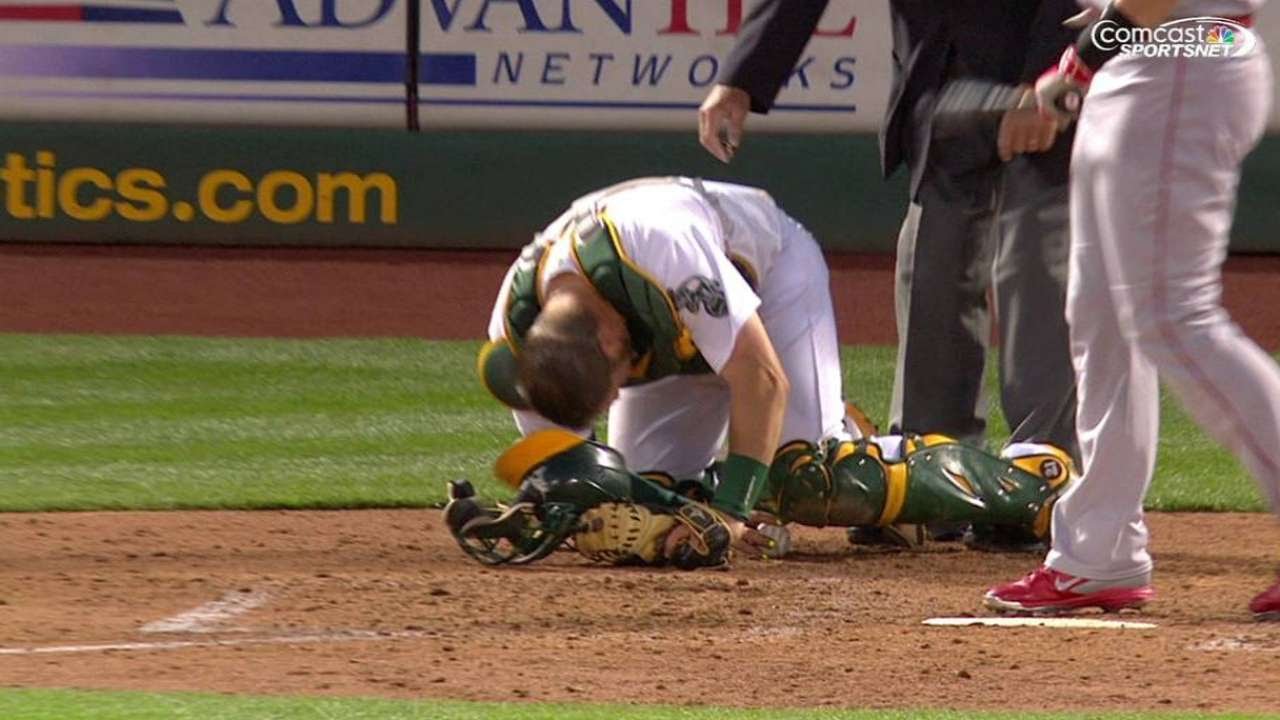 LAAOAK Vogt gets hit with foul, ball gets stuck YouTube