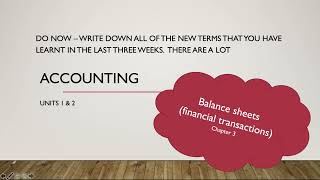 VCE Accounting - Unit 1 - Recording Transactions & Impact on Balance Sheet