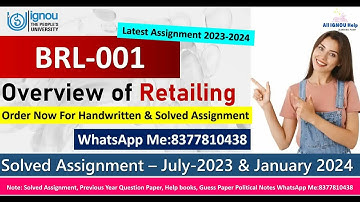 BRL-001 Overview of Retailing |Solved Assignment 2023-2024 |BBA Assignment |July 2023 & Jan 2024