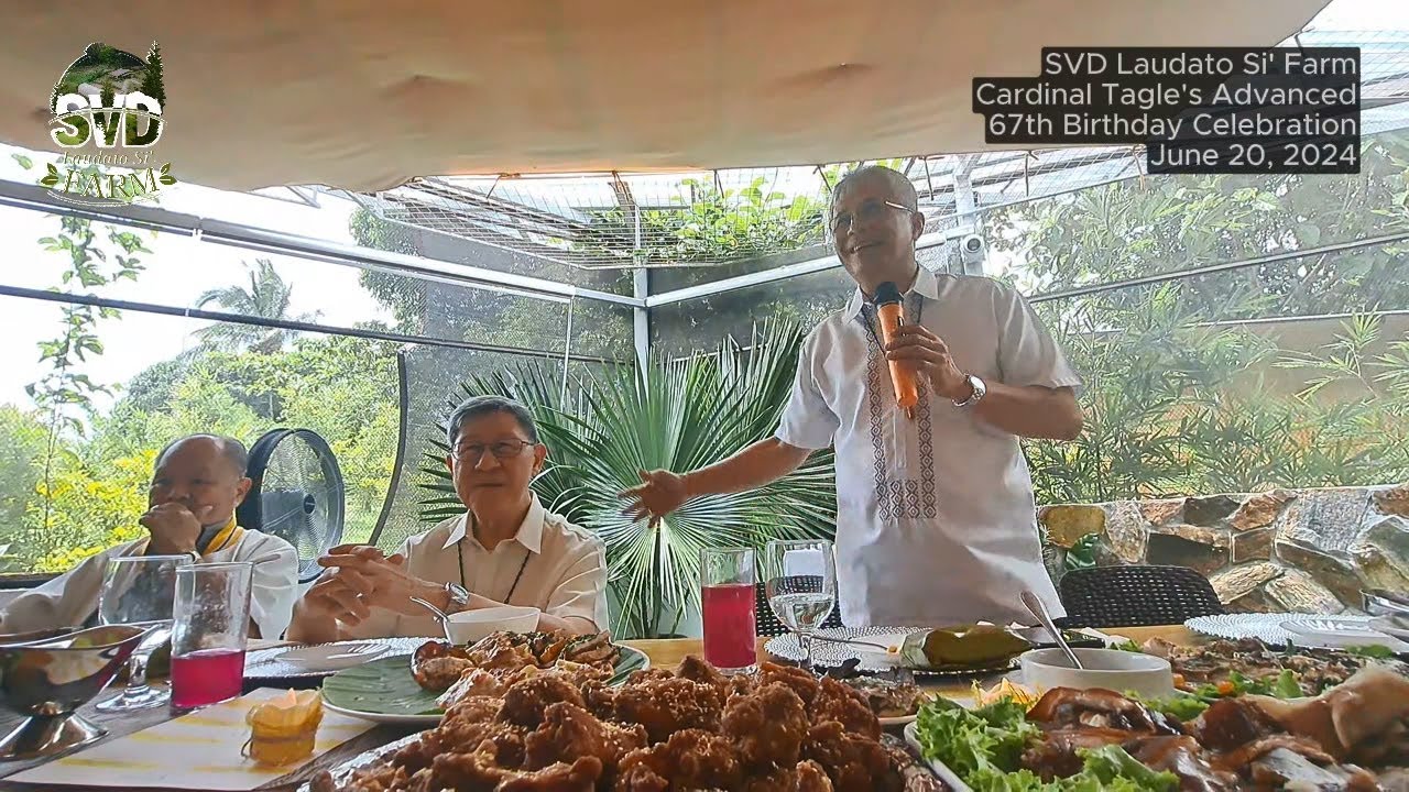 Bishop Rey Evangelista and others greet Cardinal Chito during his 67th birthday at the SVD Farm