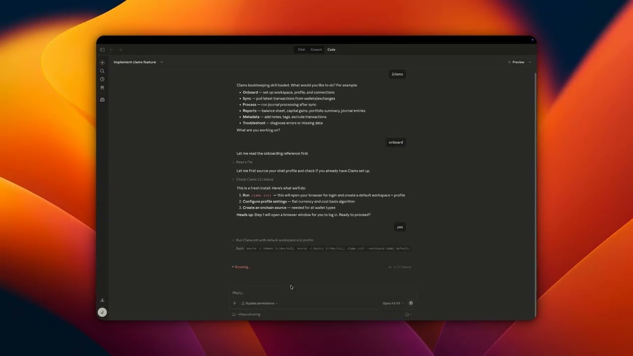 Clams Installed and Onboarded in Minutes | Bitcoin Accounting Setup