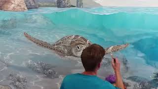 Painting An Underwater Sea Turtle Mural Resimi