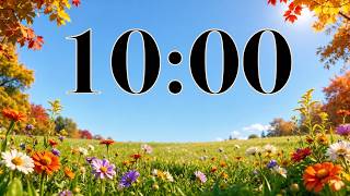 10 Minute Fall Focus Timer 🍂 Autumn Meadow, Flowers, Trees, & Peaceful Piano Music |  Limited Ads