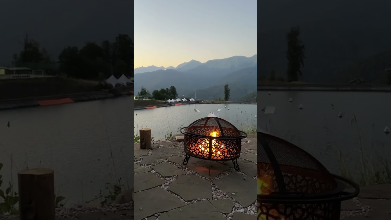 Вечерние посиделки у костра в горах 