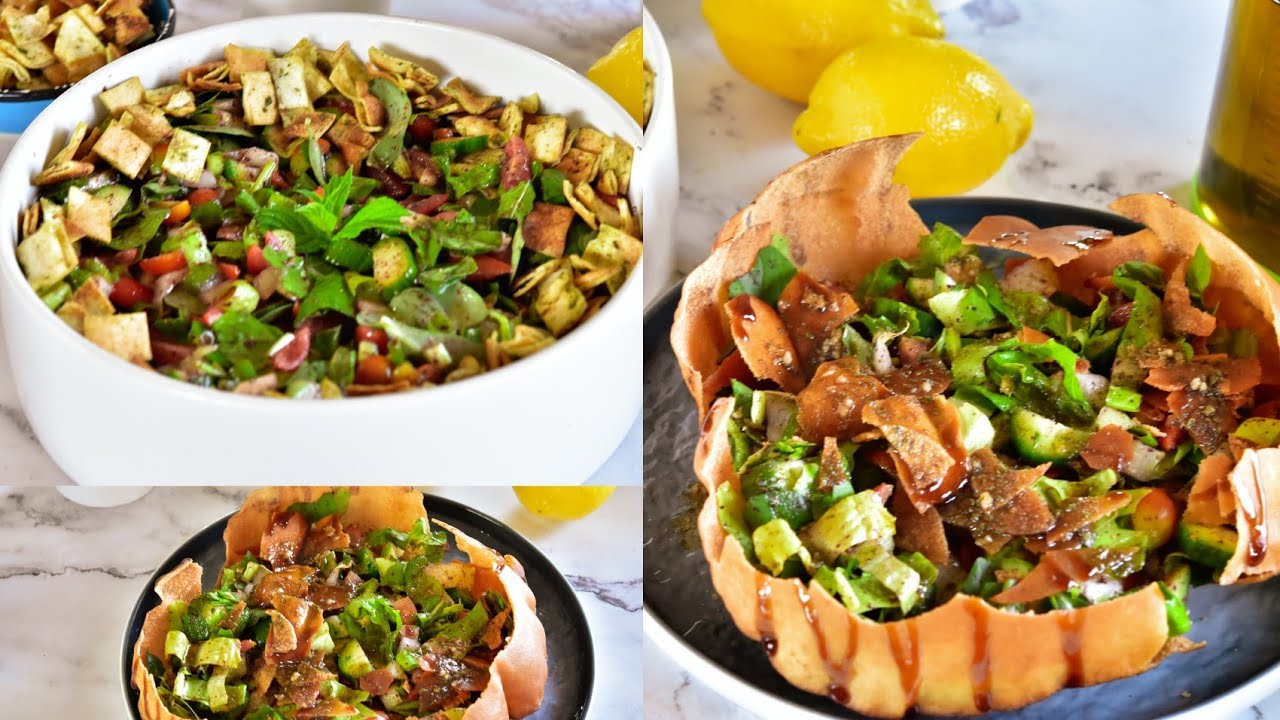 سلطة الفتوش مع أطيب خبزة الفتوش (ترند السوشيل ميديا😋) Fattoush salad with the best Fattoush bread