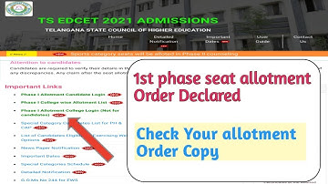 Ts edcet 2021||1st phase seat allotment Declared||check Your allotment